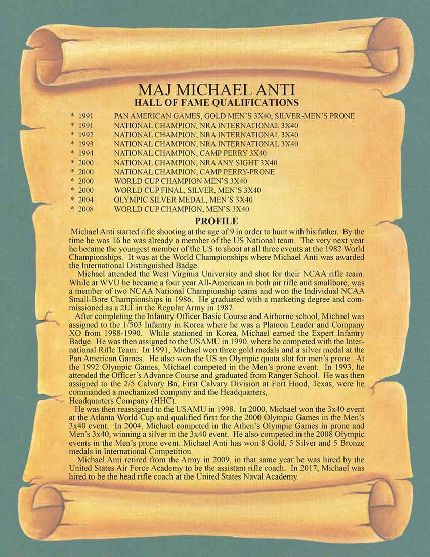 Hall of Fame Scroll for Mike Anti