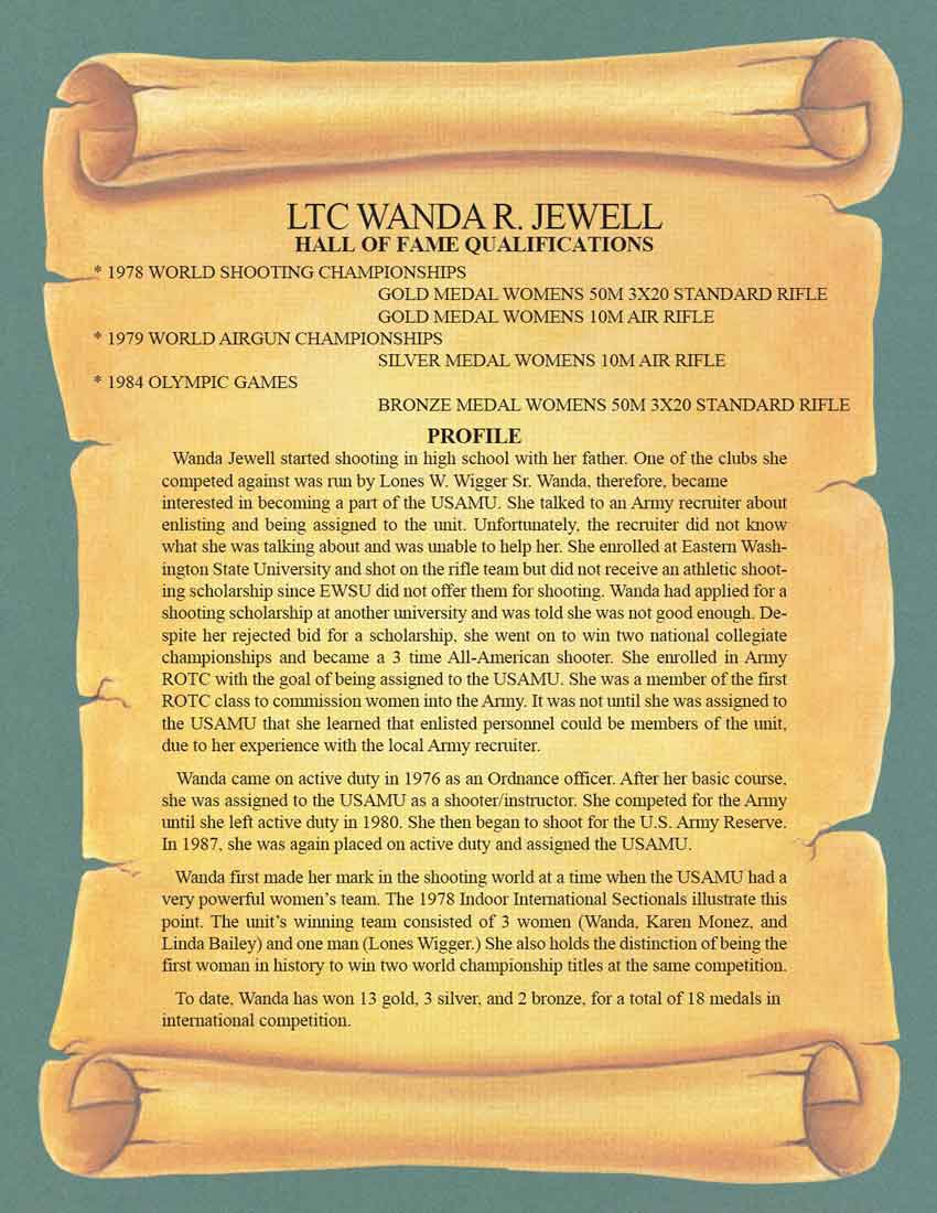 Hall of Fame Scroll for Wanda Jewell