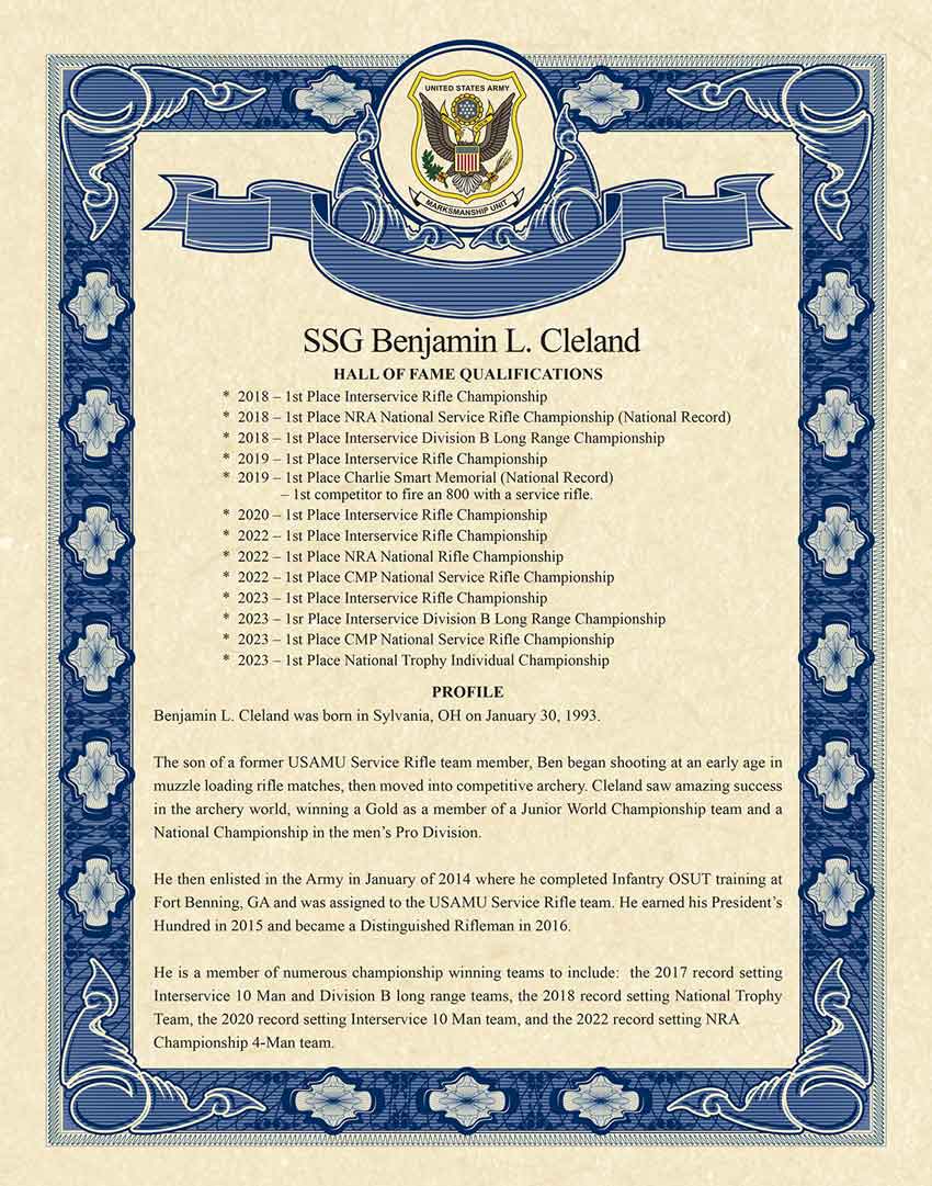 SSG Ben Cleland certificate